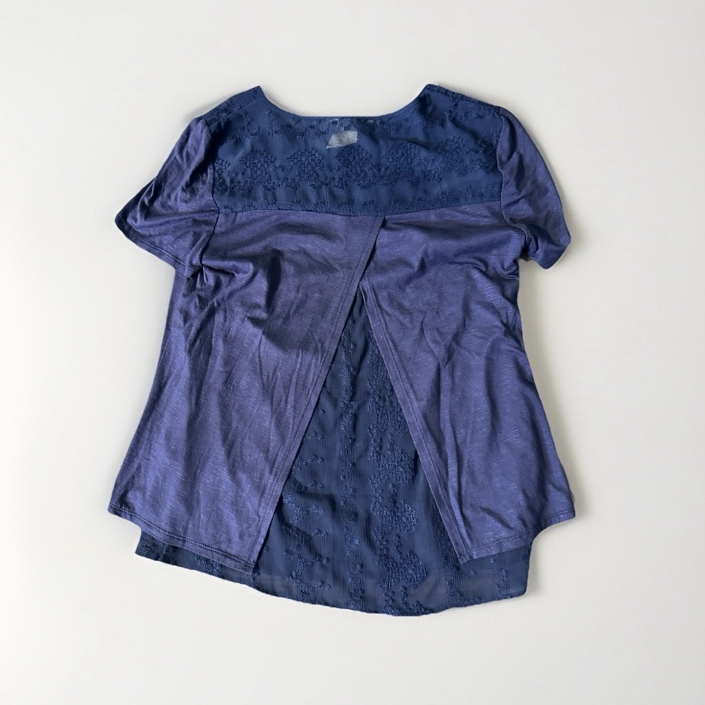 Anthropology Adiva Navy Blue Crochet Lace Detail  Top S Woman shirt top‎